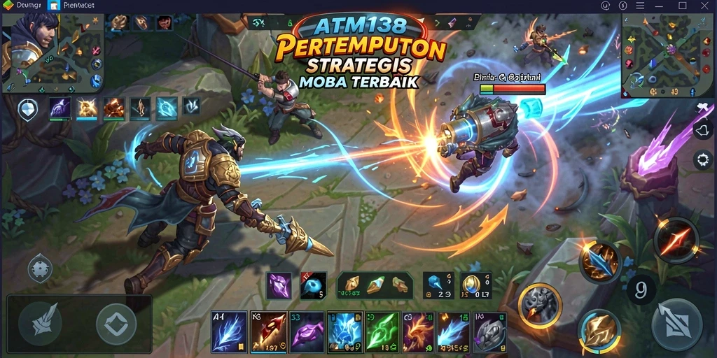 Tangkapan layar utama ATM138 menampilkan aksi pertempuran yang mendebarkan di arena MOBA.