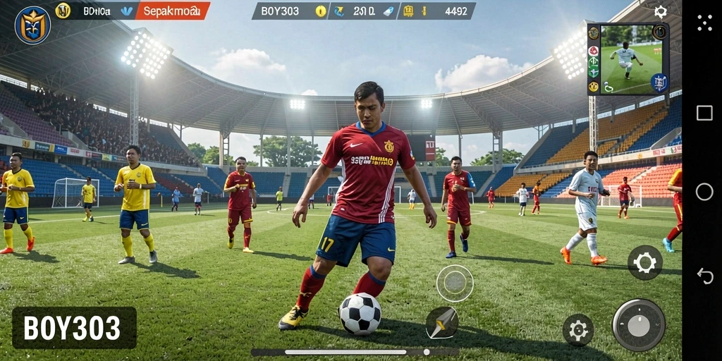 Screenshot utama BOY303 menampilkan aksi mendebarkan di lapangan sepak bola.