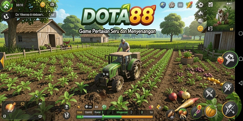 Tampilan gameplay DOTA88 dengan aktivitas bertani yang seru.