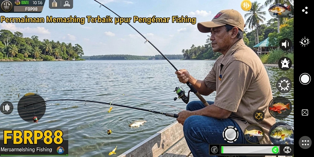 Screenshot menampilkan gameplay nyata dalam FBRP88 dengan suasana memancing yang indah.