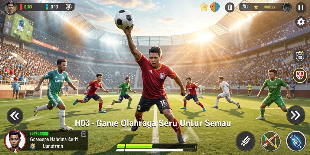 Screenshot H03 menunjukkan gameplay seru dalam pertandingan olahraga.