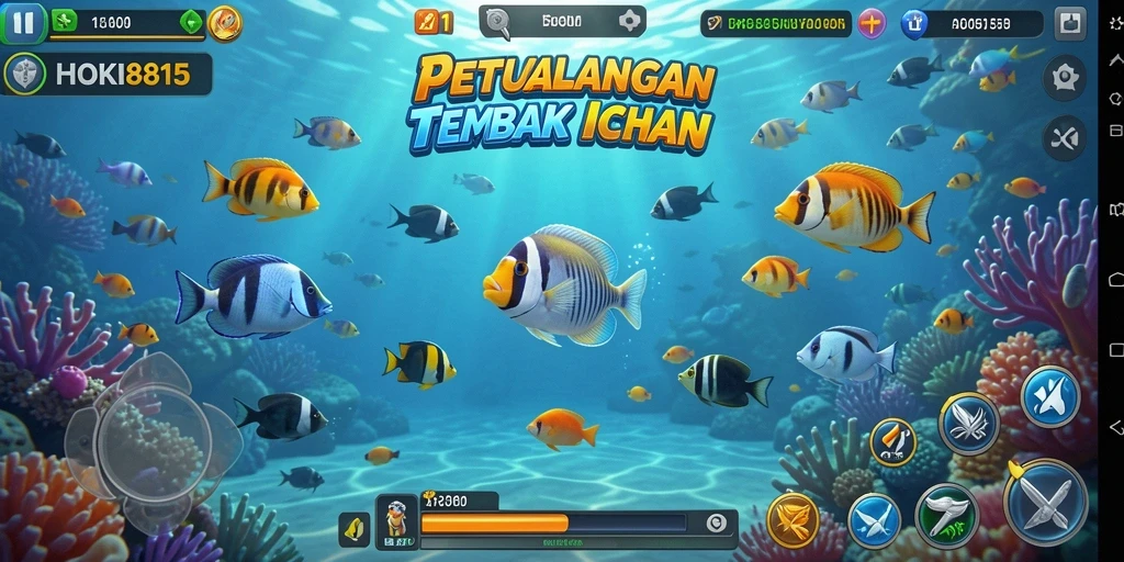 Screenshot gameplay HOKI8815 dengan aksi tembak ikan yang seru.