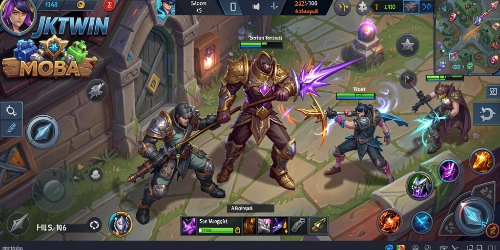 Tampilan aksi intens dalam gameplay MOBA JKTWIN.