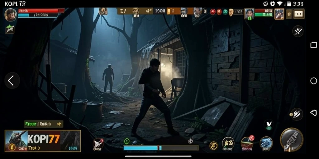 Tangkapan layar gameplay KOPI77 dengan suasana menakutkan dan penuh ketegangan.