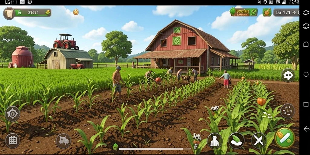 Screenshot menunjukkan pemain merawat kebun dalam LG111 dengan tanaman yang subur.
