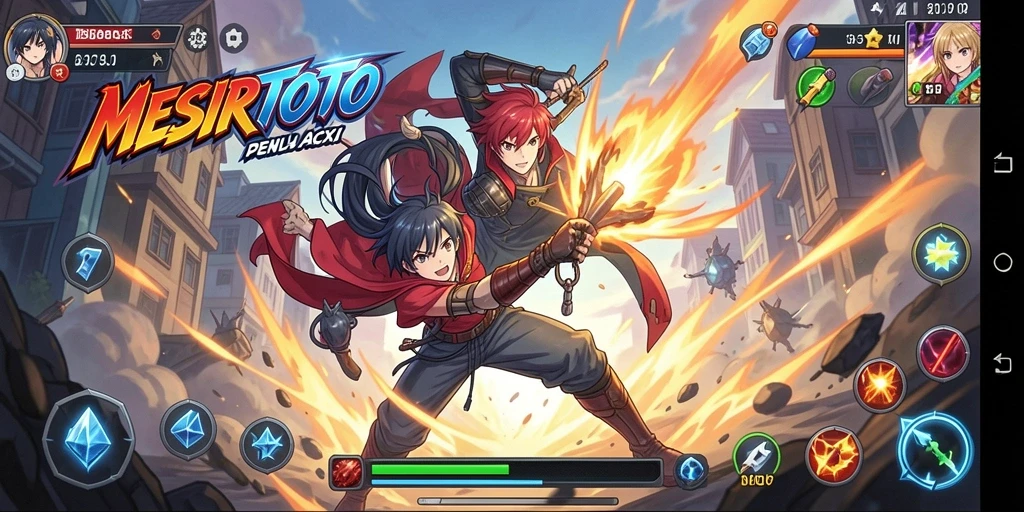Tampilan gameplay menarik dari MESIRTOTO dengan karakter anime.