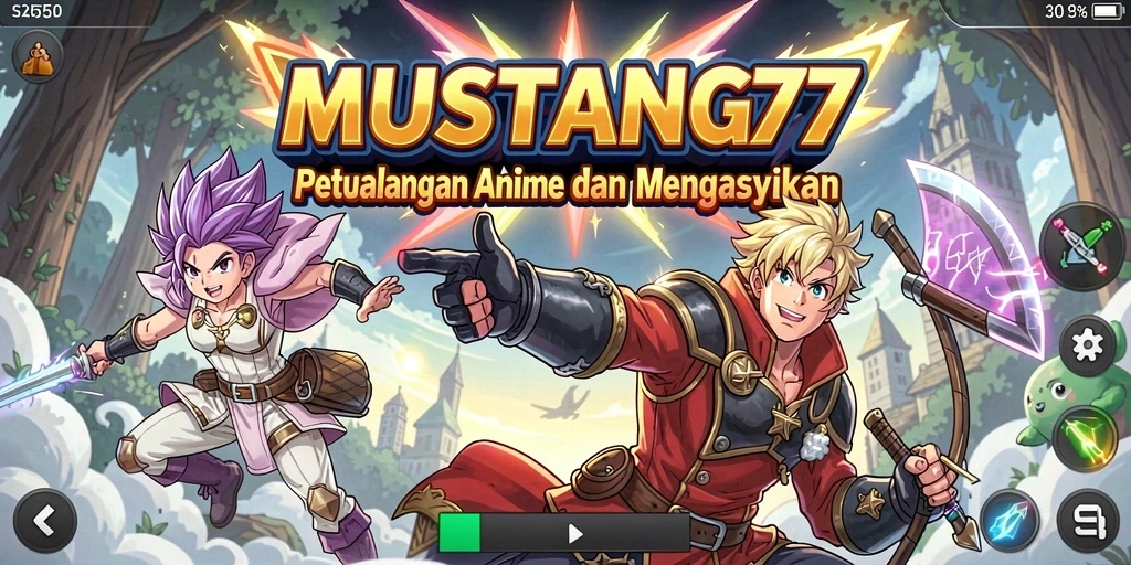 Tampilan gameplay penuh aksi dari MUSTANG77 dengan karakter anime.
