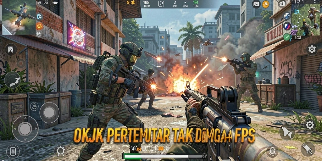 Screenshot OKJK menampilkan aksi seru dalam gameplay FPS yang menegangkan.