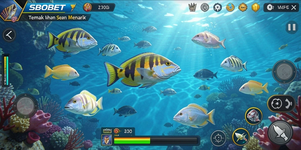 Screenshot gameplay SBOBET menampilkan aksi seru menembak ikan.