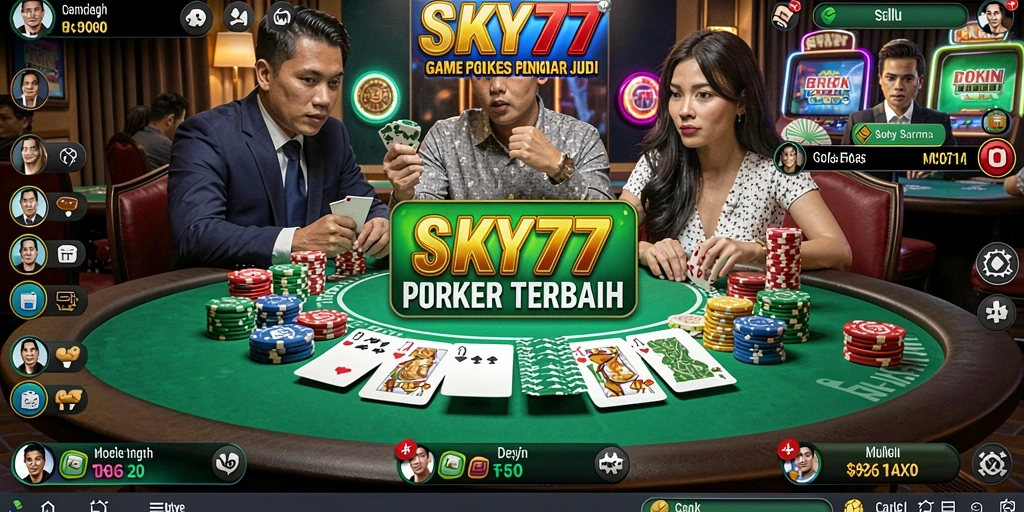Tampilan gameplay Poker yang seru dan mendebarkan di SKY77.