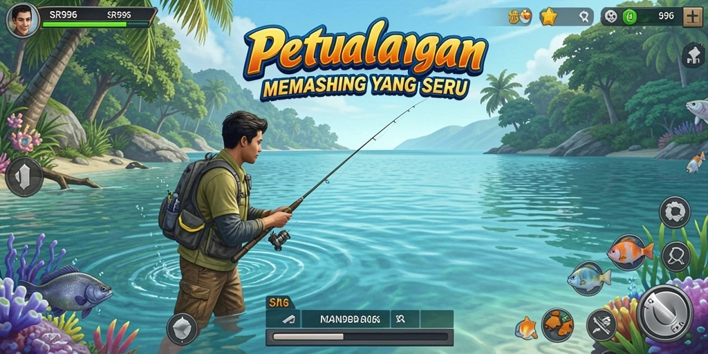Screenshot gameplay SR996 dengan aksi memancing yang mendebarkan.