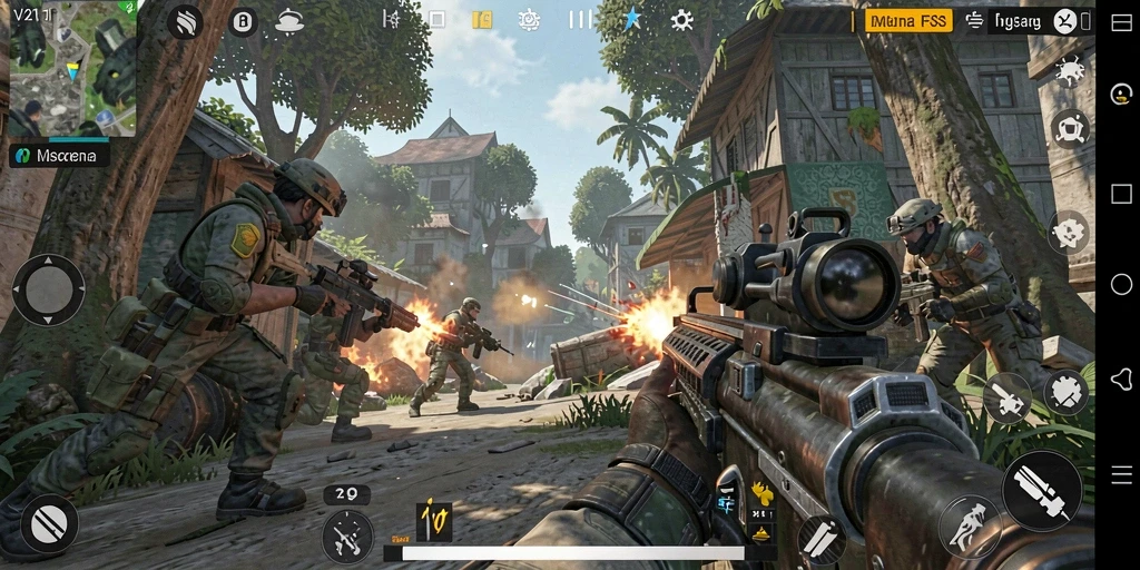 Tampilan seru gameplay V21 dalam pertarungan FPS.